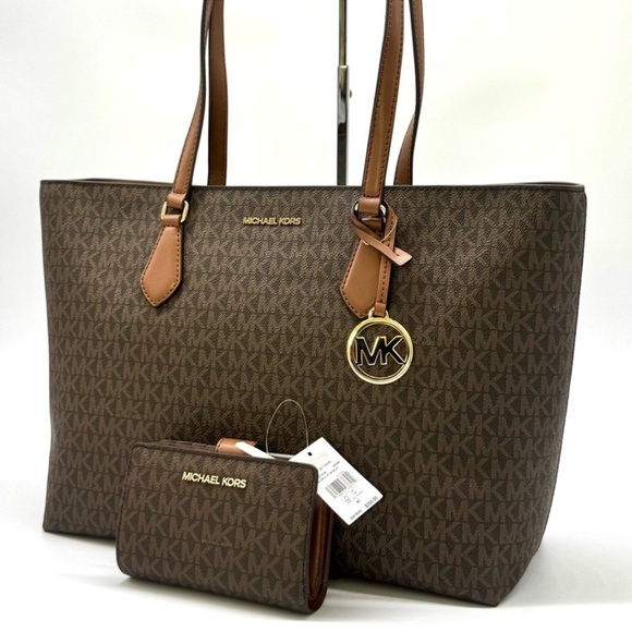 Michael Kors Sheila Large Signature Logo Tote Bag & Matching Bifold Wallet Brown - Picture 2 of 13